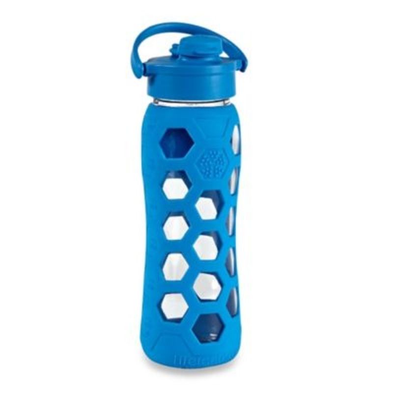 Lifefactory Hex Sleeve Ocean Flip Top Cap Glass Water Bottle
