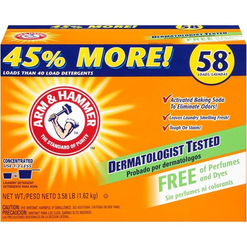 Arm & Hammer Powder Laundry Detergent, Free Of Perfume And Dyes, 58 ...