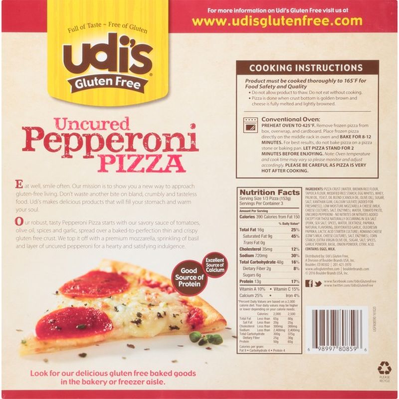 Udi's Gluten Free Crispy Thin Crust Uncured Pepperoni Pizza (16.25 oz