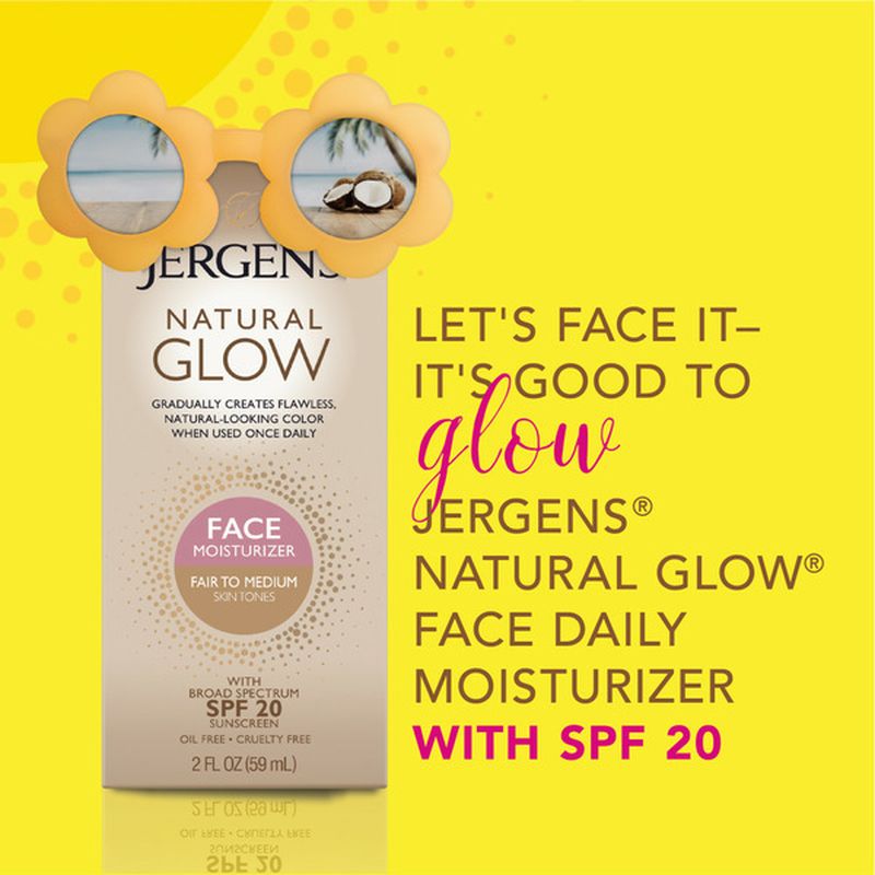 JERGENS Face SPF 20 Self Tanner, Fair to Medium Tone, Daily Face