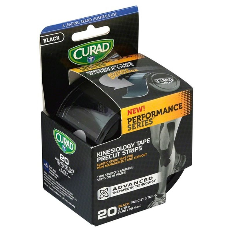 CURAD Black Performance Series Kinesiology Tape Precut Strips