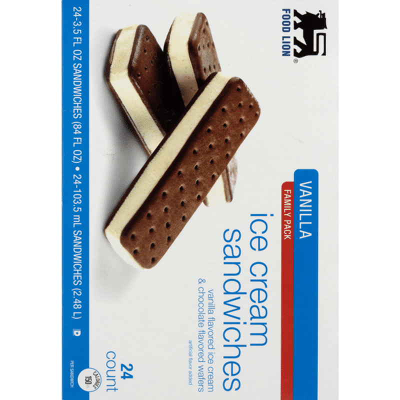Food Lion Ice Cream Sandwiches, Vanilla, Family Pack, Box (3.5 fl oz