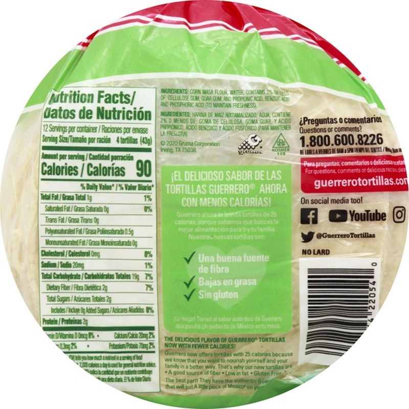 Guerrero Tortillas, White Corn, 25 Calories (50 each) Instacart
