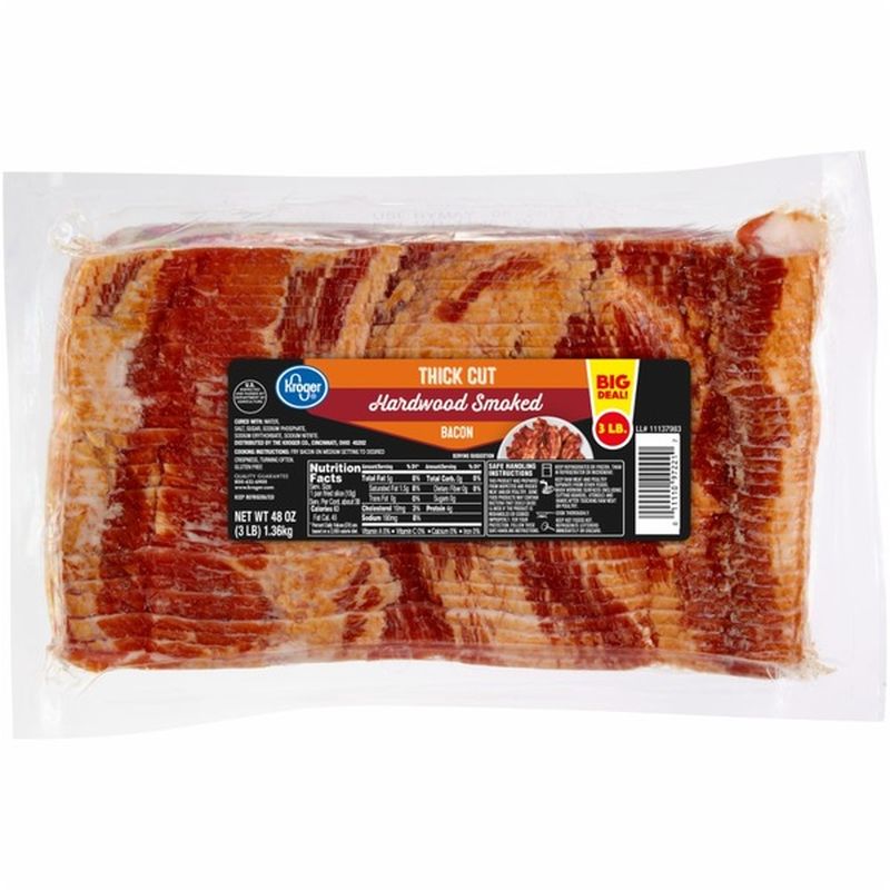 Kroger Bacon, Sugar Cured, Thick Cut, Hardwood Smoked