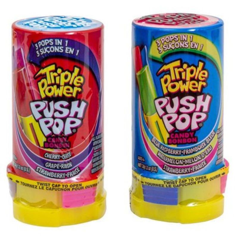 Push Pop Triple Power Candy ThreeinOne Assorted Lollipops (0.06 lb