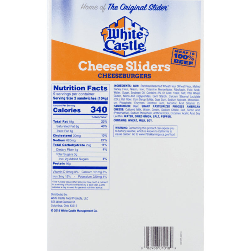 white castle cheeseburger sliders calories