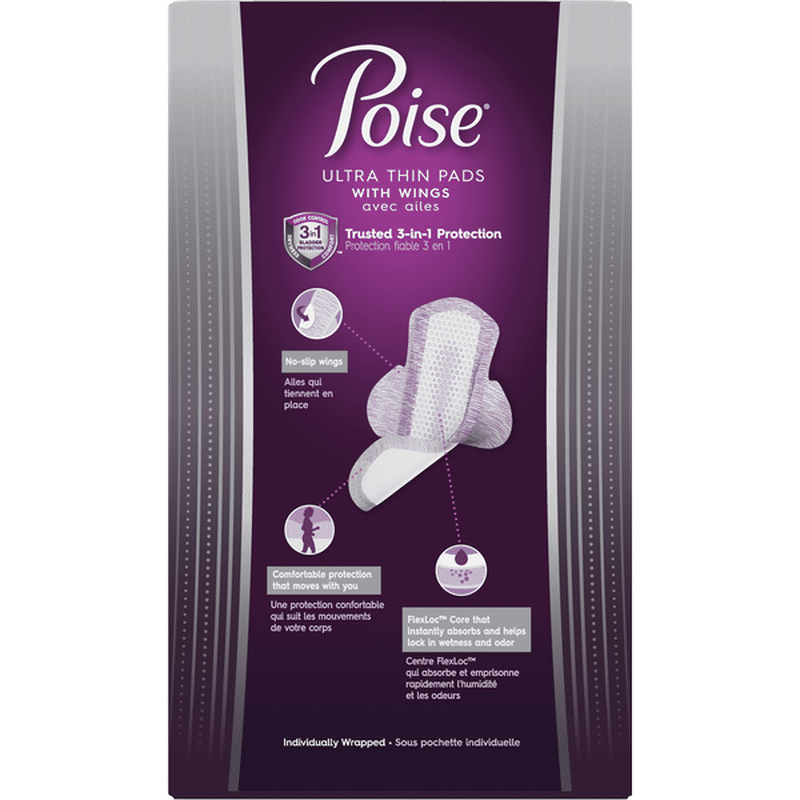 Poise Pads, Ultra Thin, with Wings, 4 Moderate, Regular Length (18