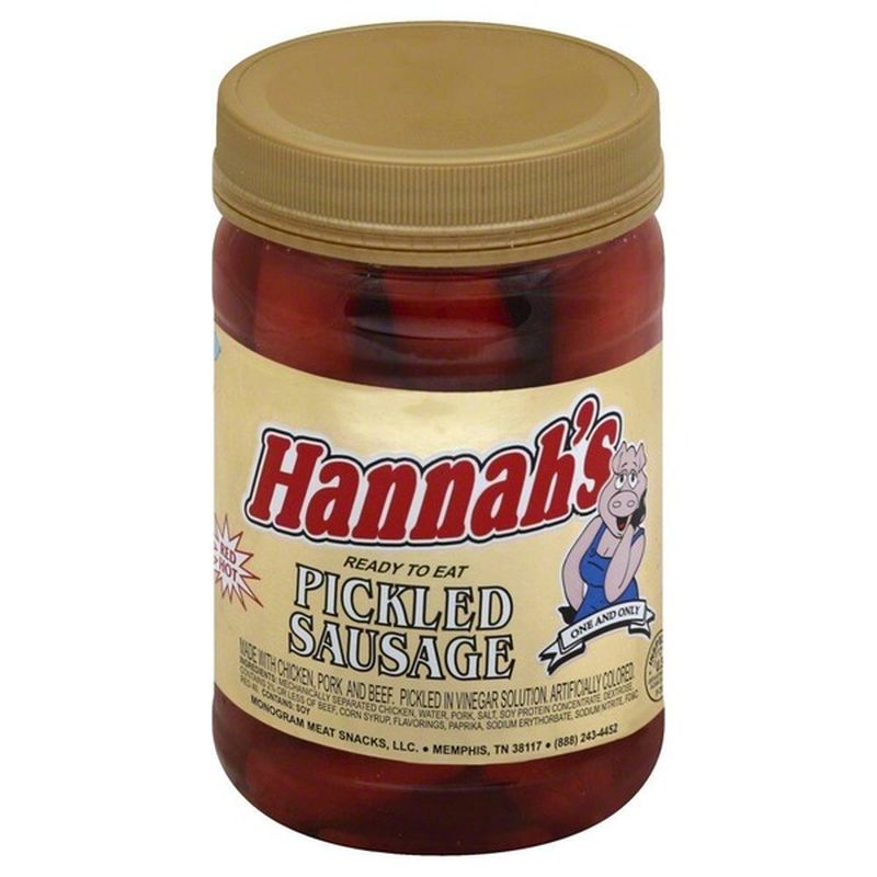 Hannah's Hannahs Pickled Sausage, Red Hot, Jar (16 oz