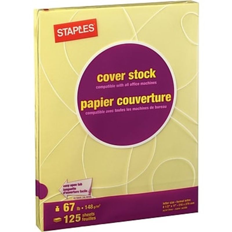 Staples 81/2" x 11" 67 Pound Canary Pastel Coloured Cover Stock (125