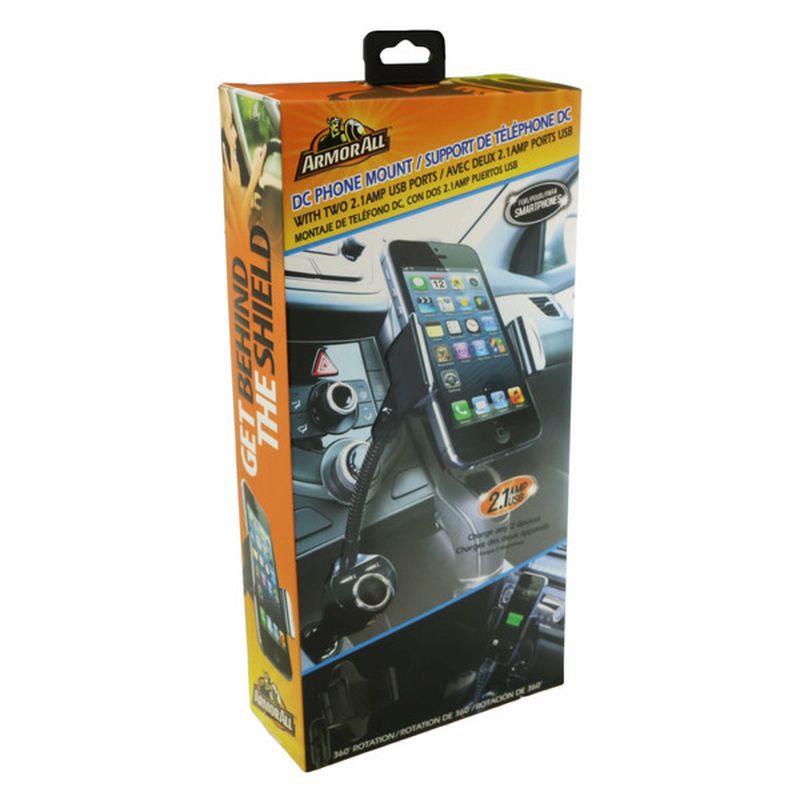 Armor All DC Phone Mount With Dual 2.1 Amp USB Ports