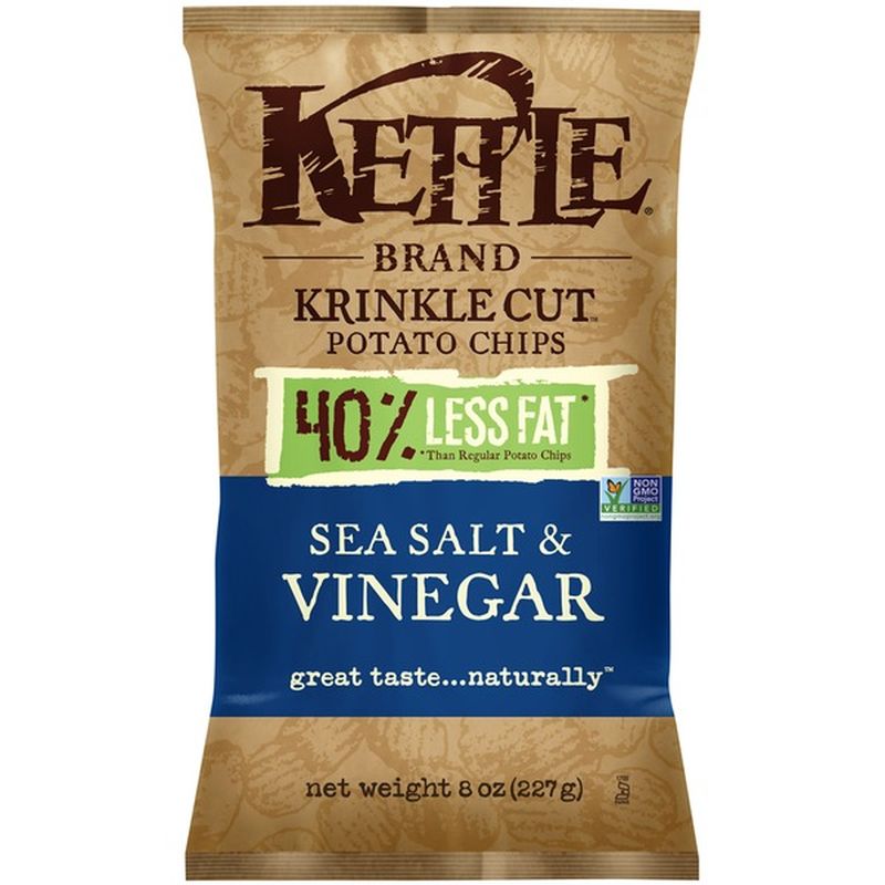 Kettle Potato Chips, Krinkle Cut, 40% Reduced Fat, Sea Salt & Vinegar ...