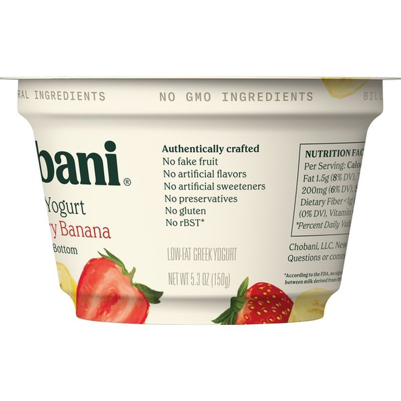 Chobani Yogurt, Greek, Low Fat, Strawberry Banana on the Bottom (5.3 oz