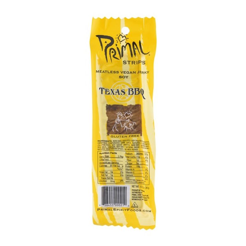 Primal Spirit Foods Strips Meatless Vegan Jerky Soy Texas BBQ