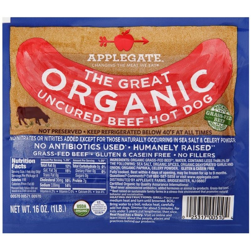 Applegate Organic Beef Hot Dogs (16 oz) Delivery or Pickup Near Me Instacart