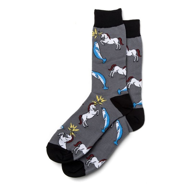 Sock It to Me Unicorn Versus Narwhal Men’s Crew Socks