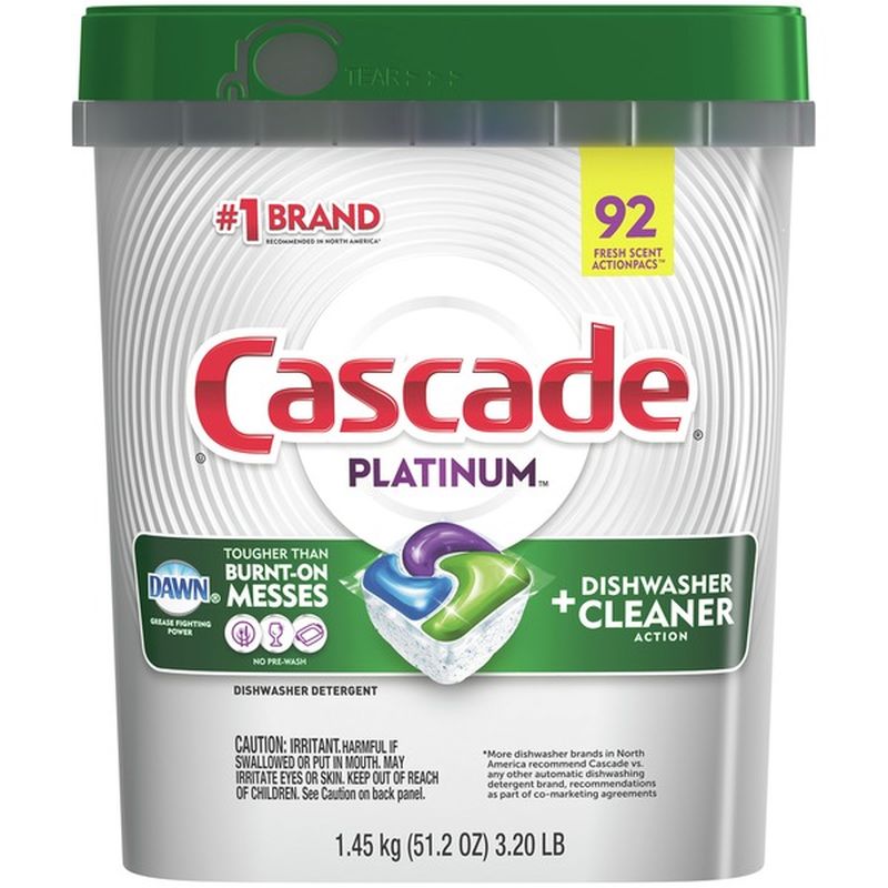 Cascade Platinum Dishwasher Detergent Actionpacs, Fresh Scent (92 ct