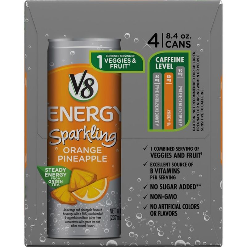 V8® Sparkling Healthy Energy Drink, Natural Energy from Tea, Orange