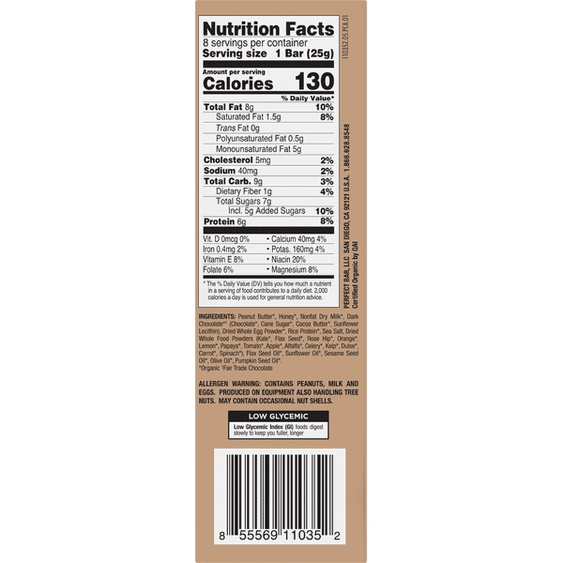 Perfect Bar Protein Bar, Dark Chocolate Chip Peanut Butter with Sea Salt, Snack Size, 8 Pack (8