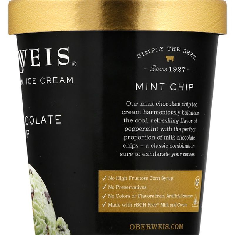 Oberweis Dairy Ice Cream, Super Premium, Mint Chocolate Chip (1 pt