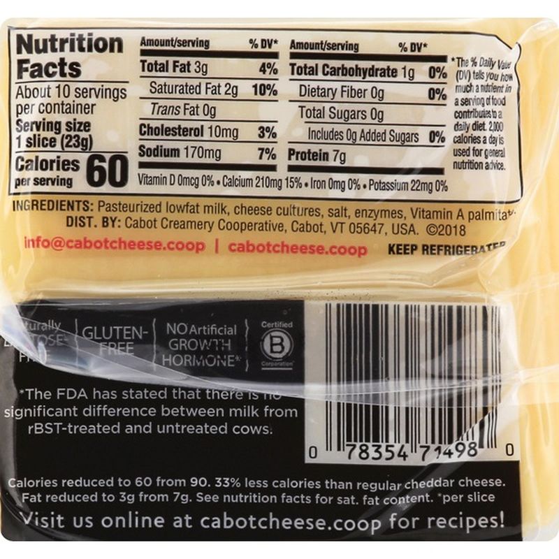 Cabot Cheese Slices, Cheddar, Premium Natural, Sharp, Light (10 each