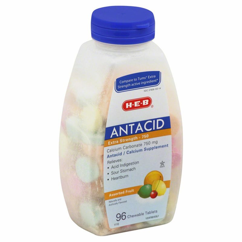 H-E-B 750mg Extra Strength Antacid Assorted Fruit Chewable Tablets