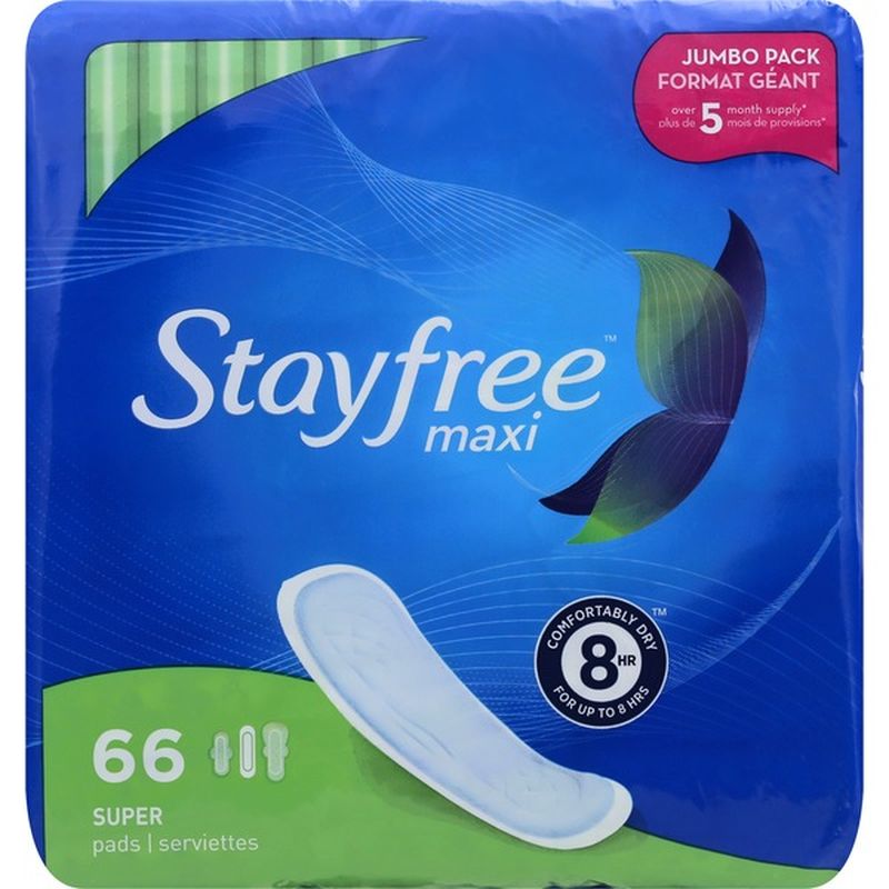 Stayfree Maxi Pads without Wings, Unscented, Super (66 ct) Instacart