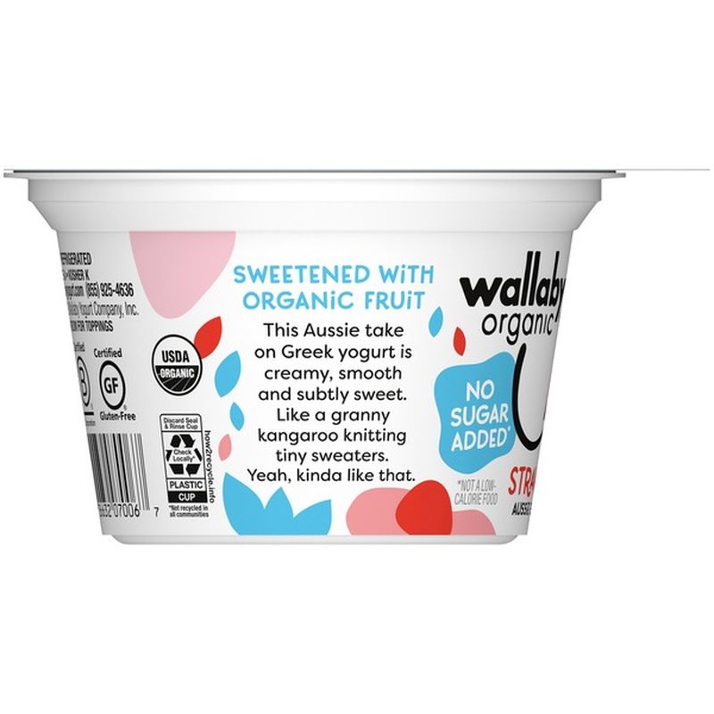 Wallaby Organic No Sugar Added Aussie Greek Strawberry Rose Whole Milk