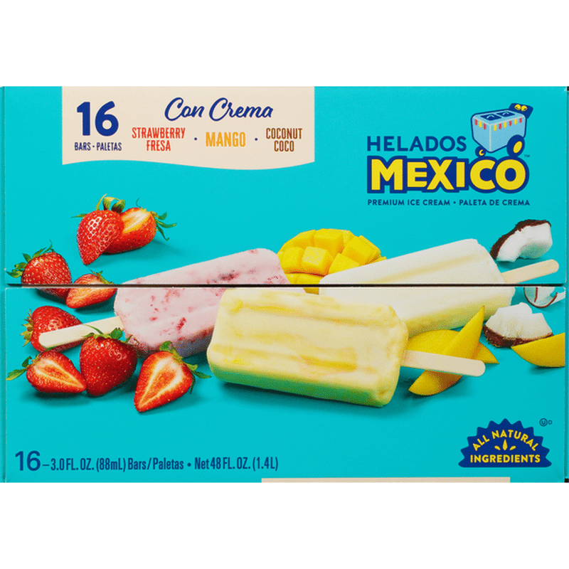 Helados Mexico Ice Cream Bars, Premium, Strawberry/Mango/Coconut (3 fl