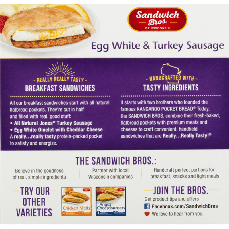 Sandwich Bros. of Wisconsin Flatbread Pocket Sandwiches Egg White