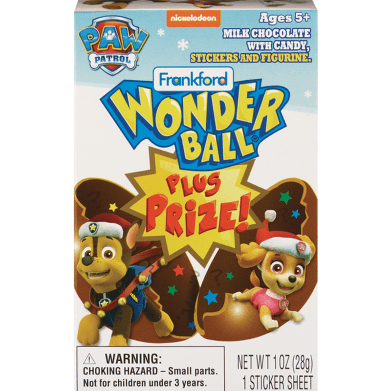 Frankford Paw Patrol Milk Chocolate Wonderball With Candy & Toy Surprise