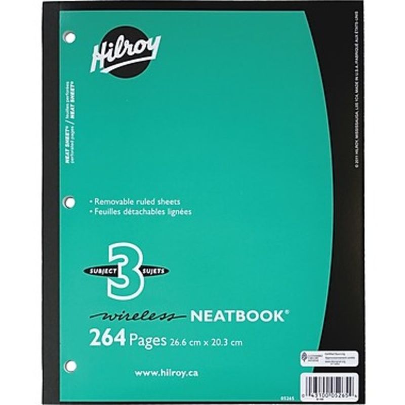 Hilroy 8" x 10-1/2" 3-Subject Wireless Neatbook Notebook