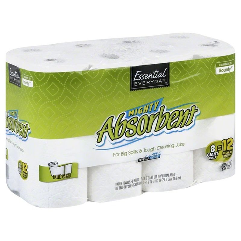 Essential Everyday Paper Towels, Mighty Absorbent, Giant Rolls, Full