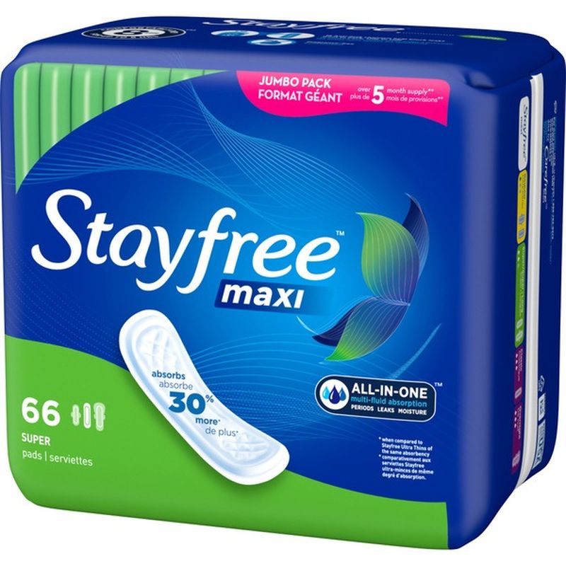 Stayfree Maxi Pads without Wings, Unscented, Super (66 ct) Instacart