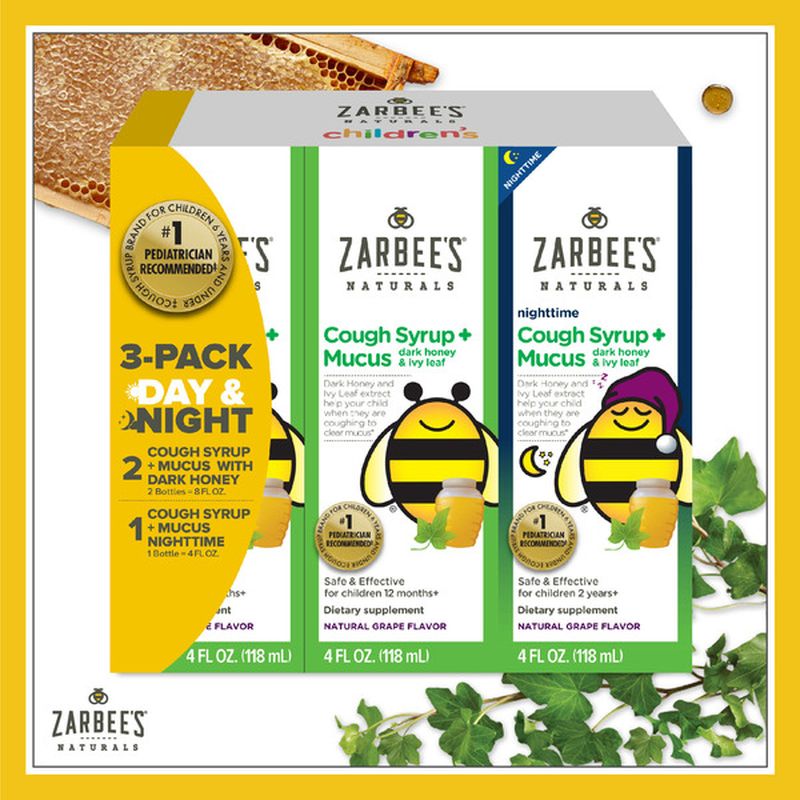 Zarbee's Naturals Children's Cough Syrup + Mucus Day 2 x 4oz, Night 1