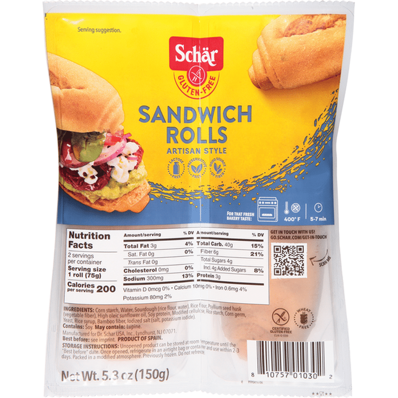 Dr. Schar Sandwich Rolls, Gluten Free, Artisan Style (5.3 Oz) - Instacart