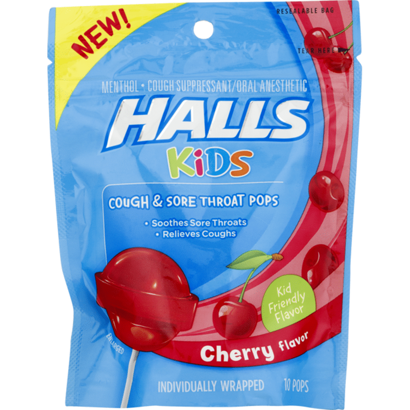Halls Kids Cherry Menthol Cough & Sore Throat Pops (10 ct) from Jewel