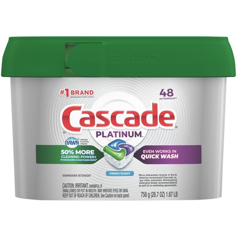 Cascade Platinum Actionpacs Dishwasher Detergent Pods, Fresh (48 ct