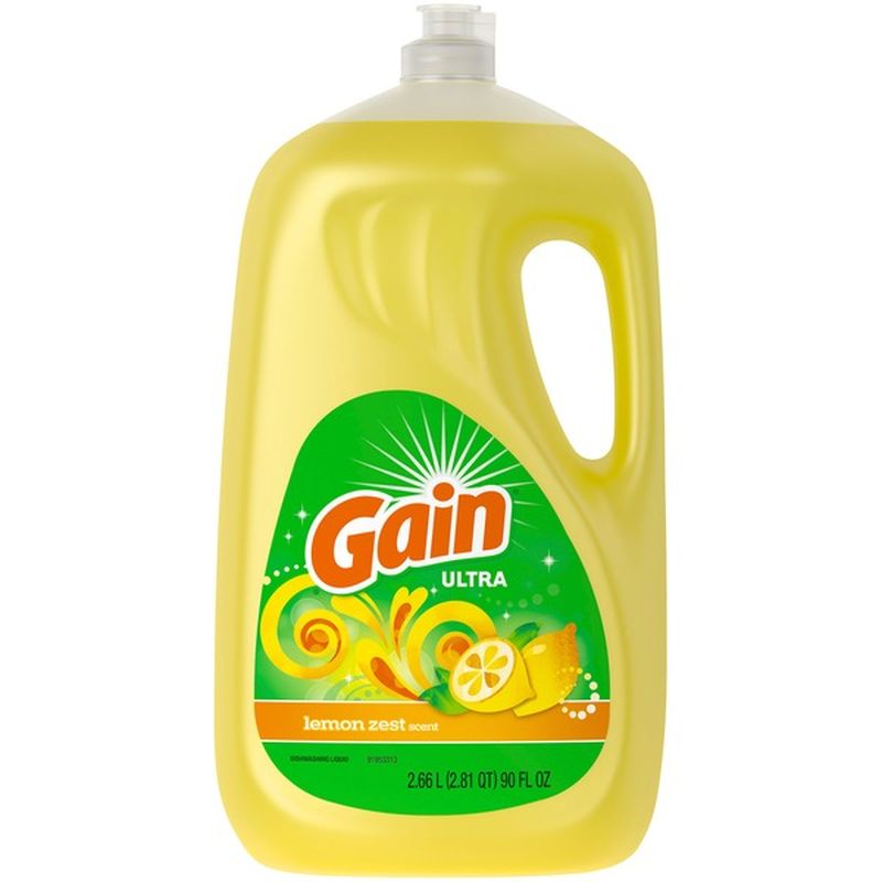 Gain Ultra Dishwashing Liquid Dish Soap, Lemon Zest Scent (90 fl oz