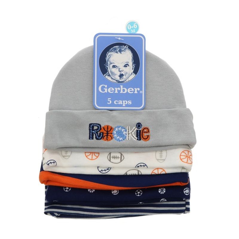 Gerber Newborn Boys Cotton Soft Knit Caps 0-6 M