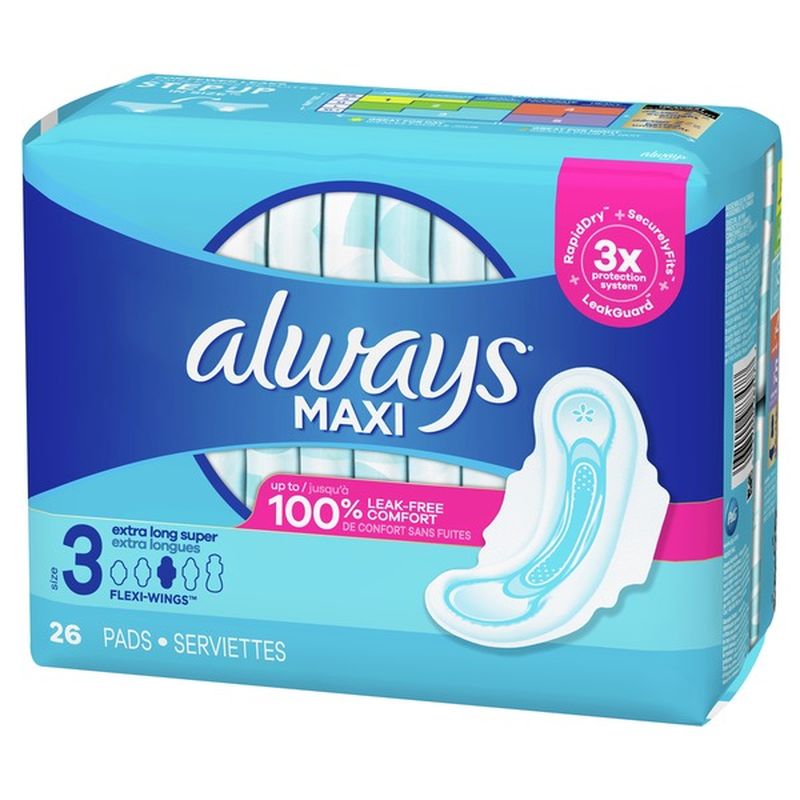 Always Pads Size 3 Extra Long Super With Wings (26 ct) - Instacart