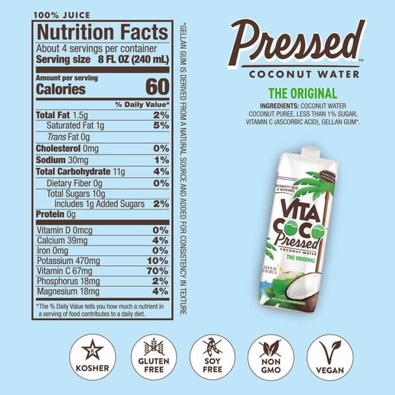 Vita Coco Pressed Coconut Water, Pressed Coconut (33.8 fl oz) Instacart