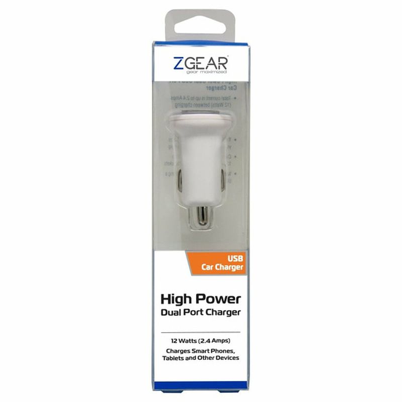 ZGear 2.4 Amp White Dual USB Car Charger