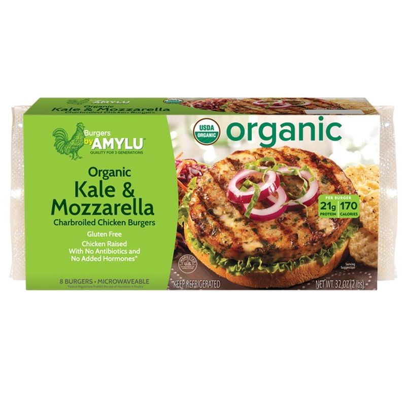 Burgers by Amylu Organic Chicken Kale & Mozzarella Burger (2 lb