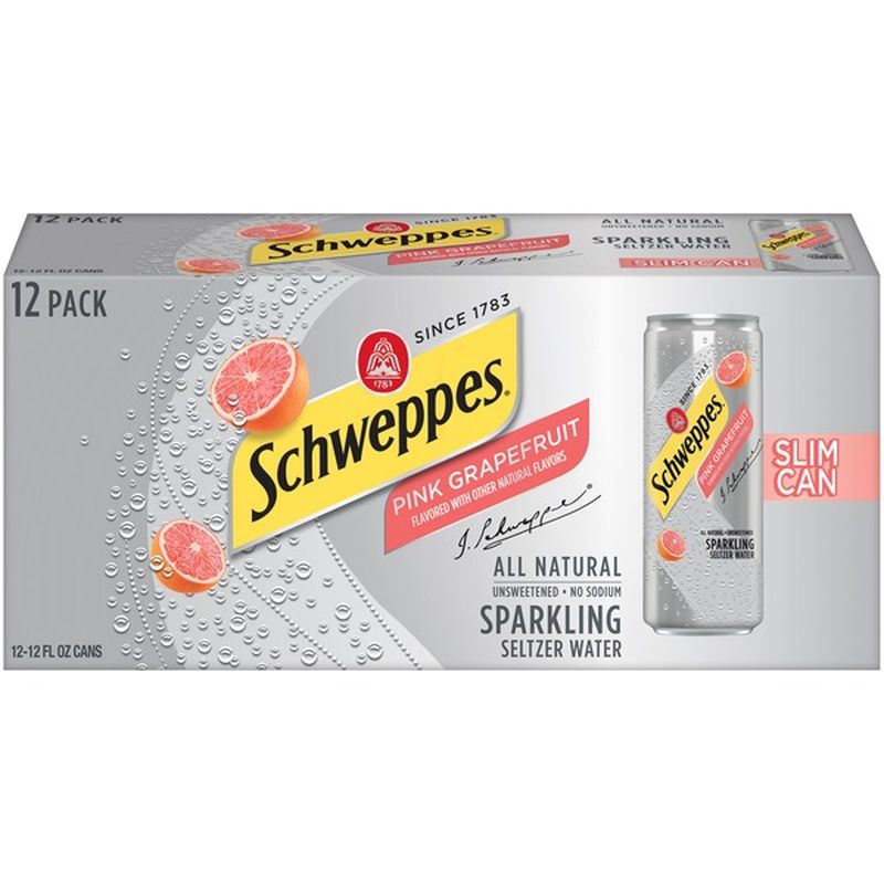 Schweppes Slim Can Sparkling Seltzer Water Pink Grapefruit 12 PK (12