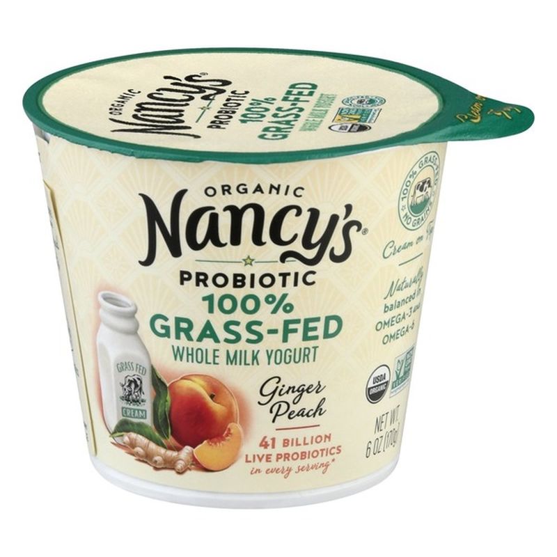 Nancy's Yogurt, Organic, Ginger Peach, Whole Milk, 100 GrassFed (6 oz