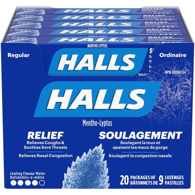Halls 190371 Regular Single MenthoLyptus Cough Drops (Case) (9 ct