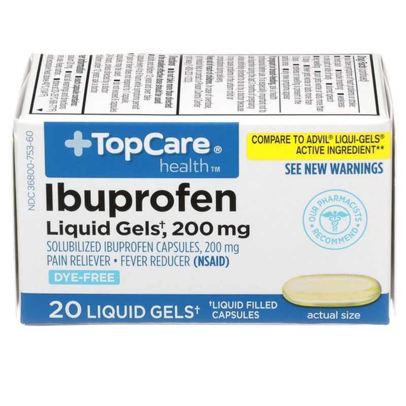 Topcare Health Solubilized Ibuprofen 200 Mg Pain Reliever Fever Reducer Nsaid Dye Free Liquid Gels 20 Ct Instacart