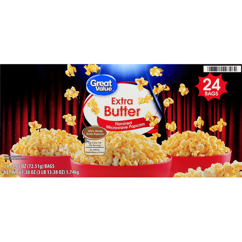Great Value Microwave Popcorn, Extra Butter Flavored (2.55 oz) Instacart