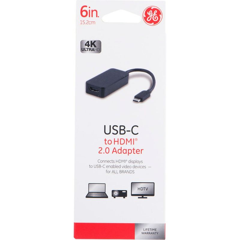 General Electric 6" Black USB C to HDMI 2.0 Adapter