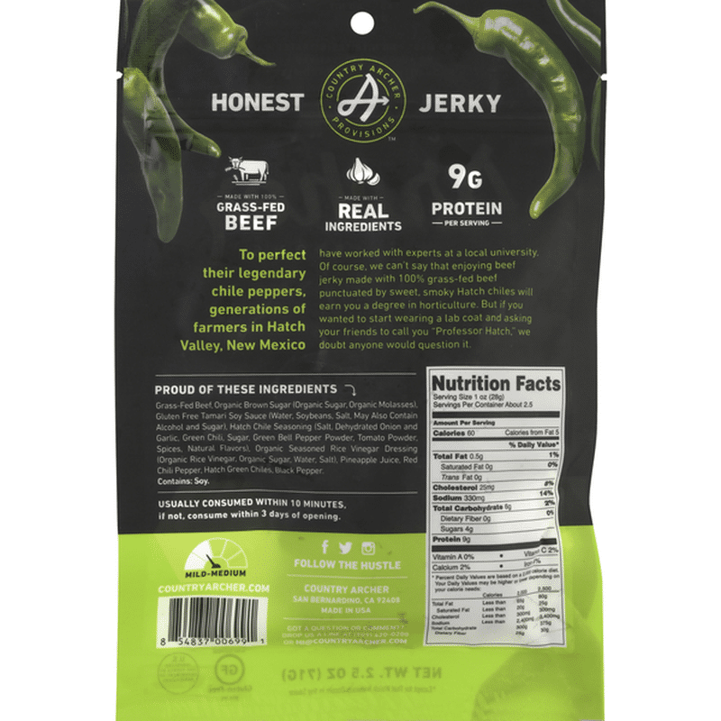 Country Archer Beef Jerky, Hatch Chile, GrassFed (2.5 oz) Delivery or
